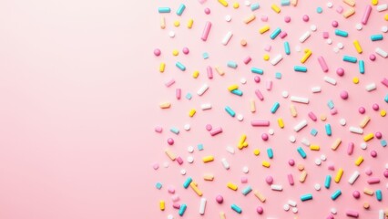trendy pattern of colorful sprinkles for background of design banner, poster, flyer, card, postcard, cover, brochure over pink
