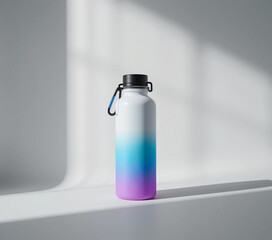 Ombre water bottle with carabiner on white background