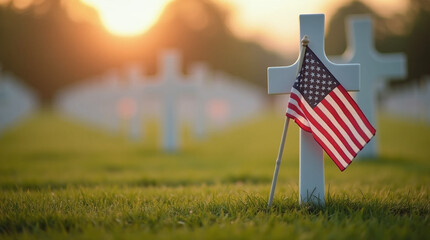 American Flag at Soldier’s Grave – D-Day Memorial