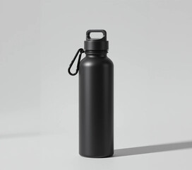Black matte water bottle with carabiner