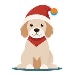 Cute golden retriever puppy wearing santa hat festive christmas holiday illustration