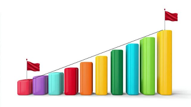 3d bar chart in rainbow colors symbolizing growth and success with copy space