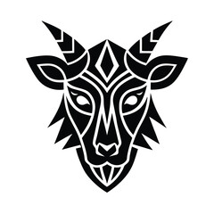 Stylized Goat Head Illustration in Black and White