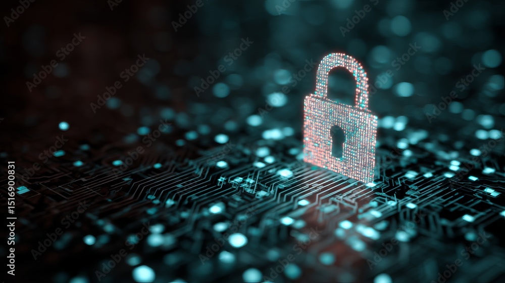 Poster digital padlock security system cyber network technology data protection privacy secure encryption i