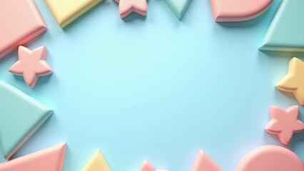 Flat lay decoration party concept pastel blue border top view