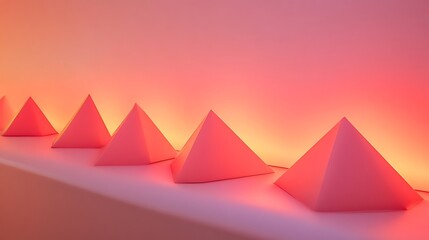 Pink pyramids in a row, soft light