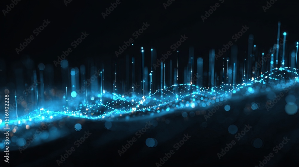 Aufkleber abstract blue digital wave background sparkling particles glowing light technology futuristic design