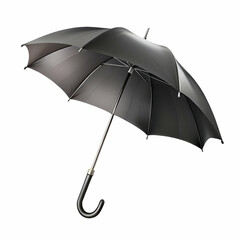 Elegant black umbrella with a curved handle isolated on a clean white background