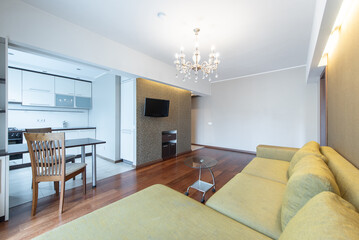 Modern Home Living Room and Kitchen with Bright Design and Comfortable Furniture