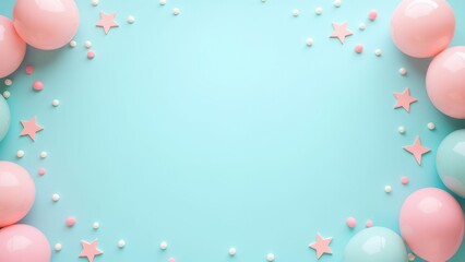 Flat lay decoration party concept pastel blue border top view