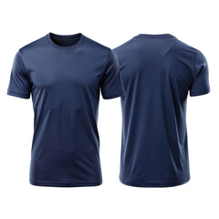 Navy Blue and Gray Round Neck T Shirt Template Front and Back View Isolated 
