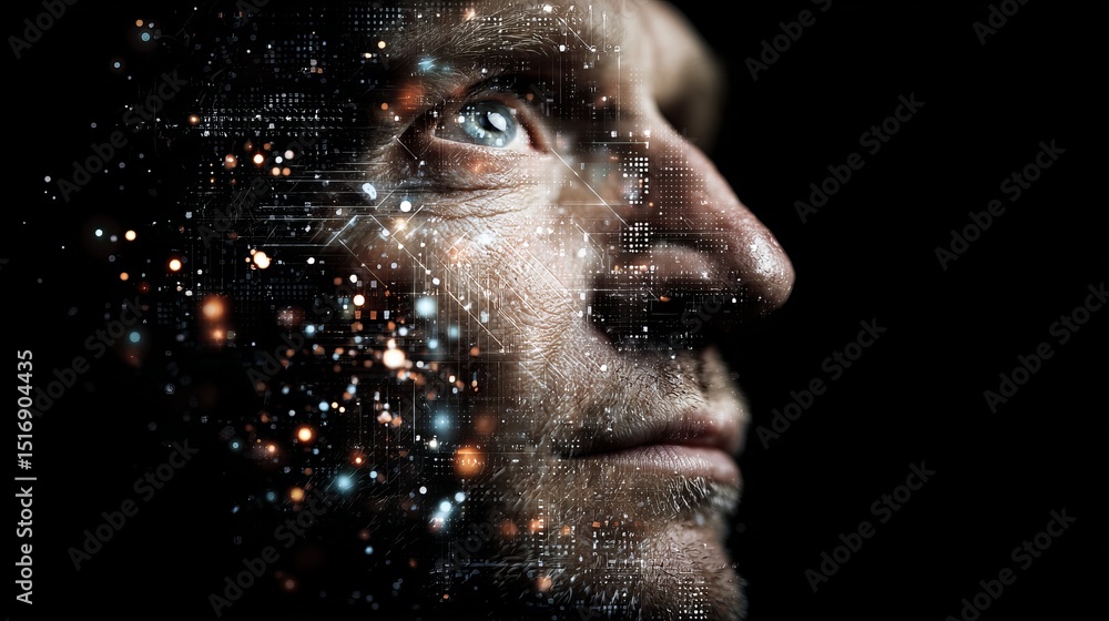 Poster digital transformation futuristic man face technology abstract background modern innovation concept 