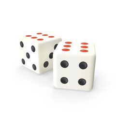 Pair of White Dice with Red and Black Dots Isolated on Transparent Background