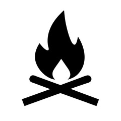 Campfire flame vector icon illustration of burning wood for camping and outdoor fire pit use