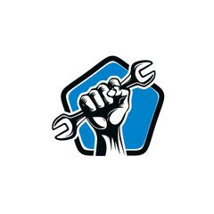 hand and spanner Logo Vector illustration.
