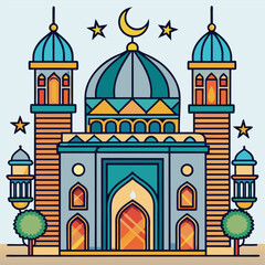Majestic Mosque Illustration A Vibrant Depiction of Islamic Architecture