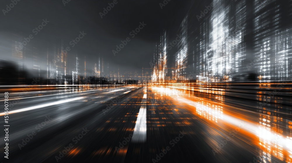 Poster abstract futuristic cityscape night highway speed digital binary code technology background graphic 