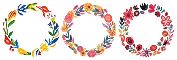 PNG Colorful floral wreaths illustration, element set on transparent background