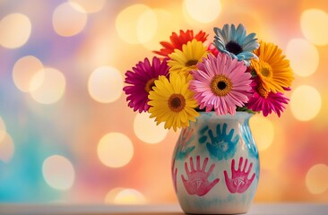 Colorful Gerbera Daisies in Vase.