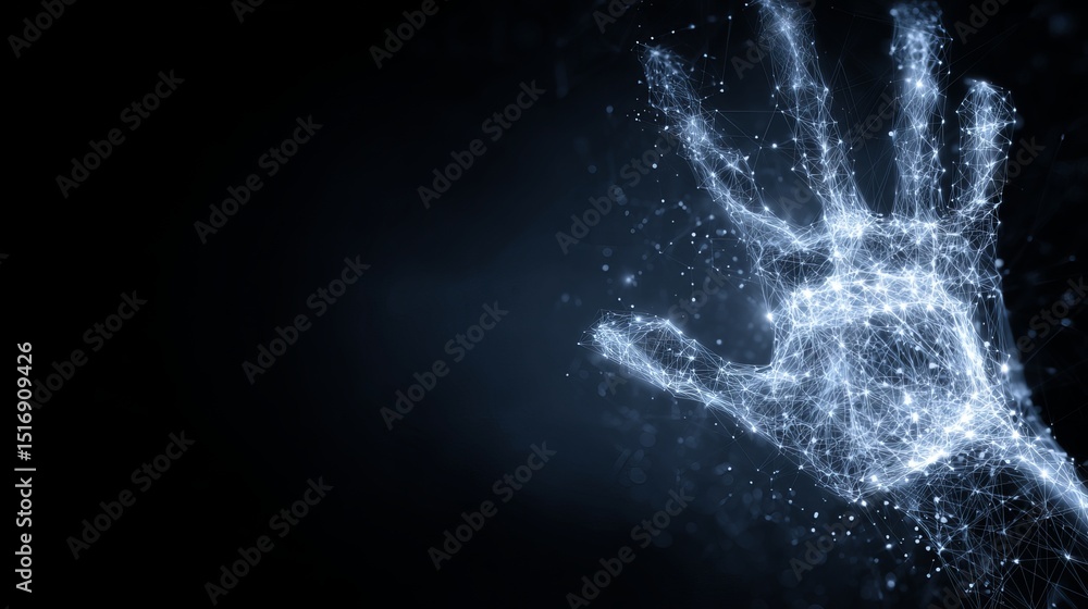 Poster abstract digital hand reaching out network connection lines points technology futuristic modern eleg