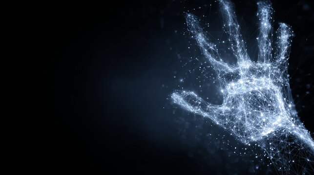 Abstract Digital Hand Reaching Out Network Connection Lines Points Technology Futuristic Modern Elegant Design Background Illustration art web blue dark mesh data light