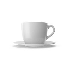 White Ceramic Cup with Saucer Isolated on Transparent Background