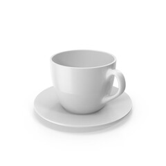 White Ceramic Cup with Saucer Isolated on Transparent Background