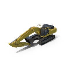 Fototapeta premium Yellow Hydraulic Excavator Side View Isolated on Transparent Background