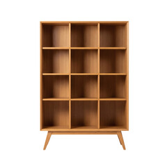 Wooden bookcase with shelves on transparent background