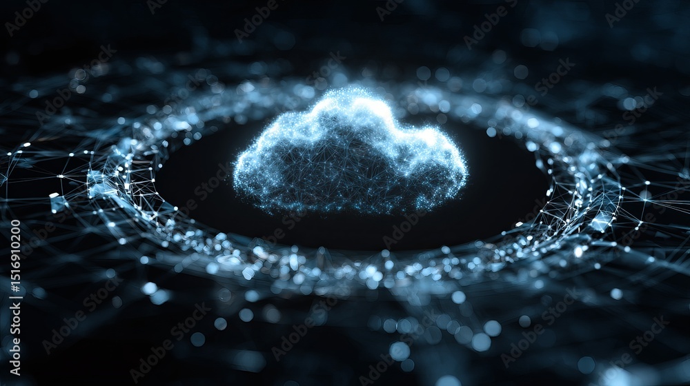 Poster abstract digital cloud network technology background futuristic glowing blue data connection lines m