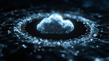 Abstract Digital Cloud Network Technology Background Futuristic Glowing Blue Data Connection Lines Modern Elegant Design Illustration Graphic Art Image 3D Web Mesh Cyber 