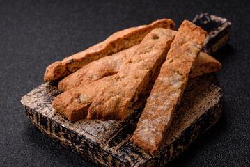 Biscotti or cantuccini biscuits, a crispy sweet Italian pastry. Biscotti dessert