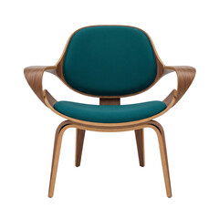 Modern armchair with teal fabric and wood frame