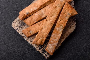 Biscotti or cantuccini biscuits, a crispy sweet Italian pastry. Biscotti dessert