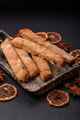 Biscotti or cantuccini biscuits, a crispy sweet Italian pastry. Biscotti dessert