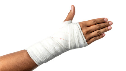 Bandaged wrist hand injury isolated on a white background png ai generated