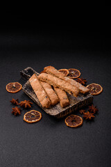 Biscotti or cantuccini biscuits, a crispy sweet Italian pastry. Biscotti dessert