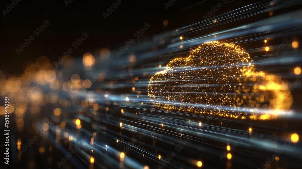 Poster abstract golden cloud data network digital technology futuristic sparkling elegant modern background