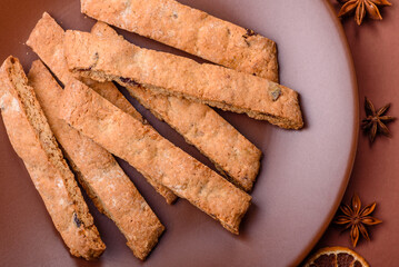 Biscotti or cantuccini biscuits, a crispy sweet Italian pastry. Biscotti dessert