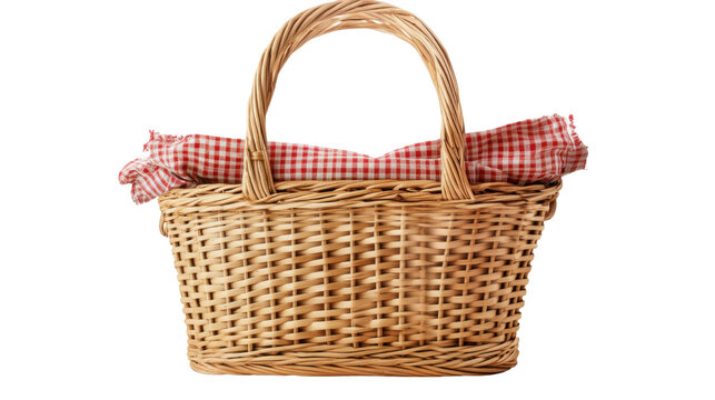Pinic basket full in clothes on white background