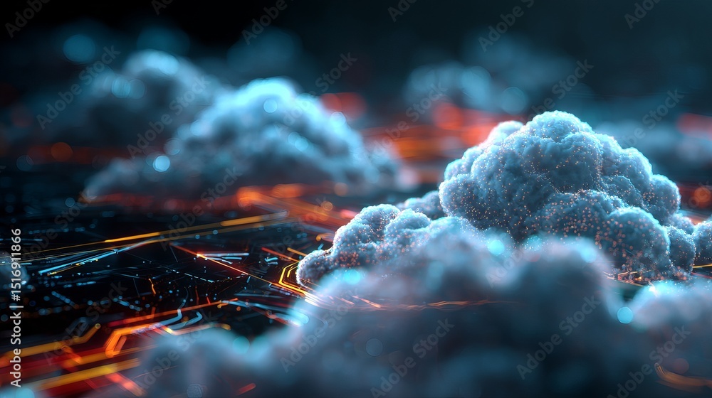 Poster abstract cloud computing digital art futuristic network technology background illustration modern da