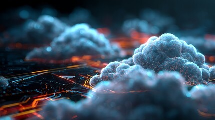 Abstract Cloud Computing Digital Art Futuristic Network Technology Background Illustration Modern Data Center Server Room Visualization Powerful Cloud Network