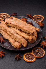 Biscotti or cantuccini biscuits, a crispy sweet Italian pastry. Biscotti dessert