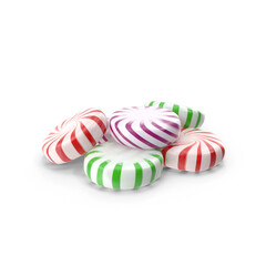 Colorful Peppermint Swirl Candies Top View Isolated on Transparent Background