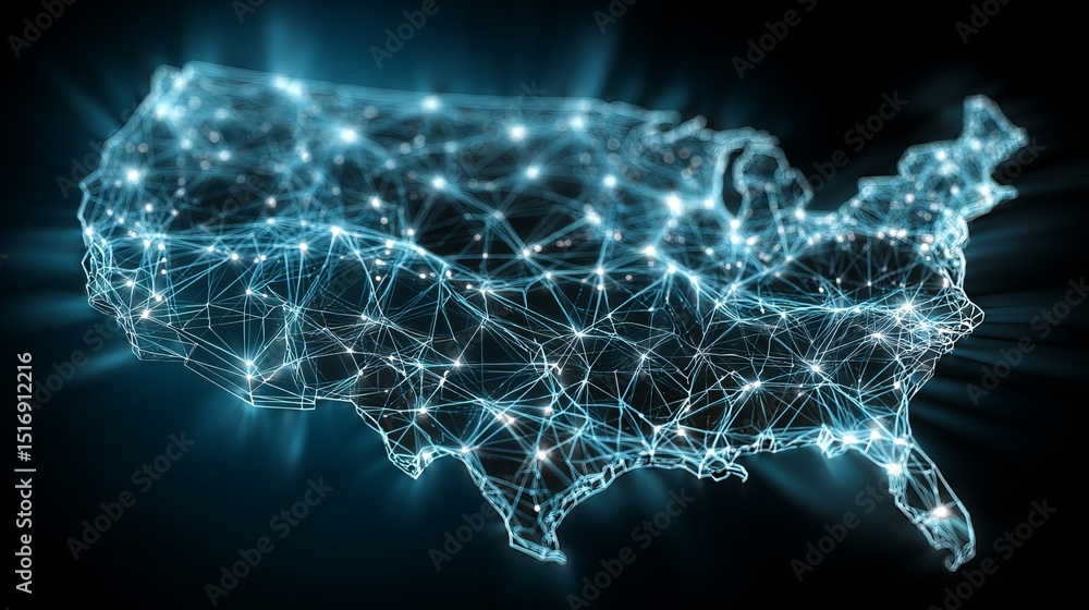Poster usa network connections digital map abstract technology background modern futuristic illuminated glo