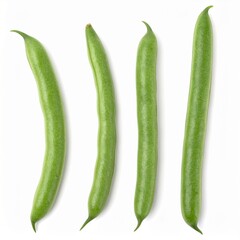 Long Beans on Isolated White Background – Straight Green Pods with Smooth Surface and Studio Lighting