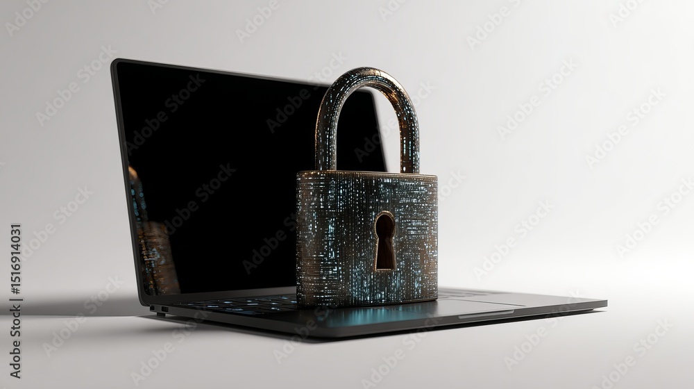 Poster digital security padlock on modern laptop computer secure online privacy protection data encryption 