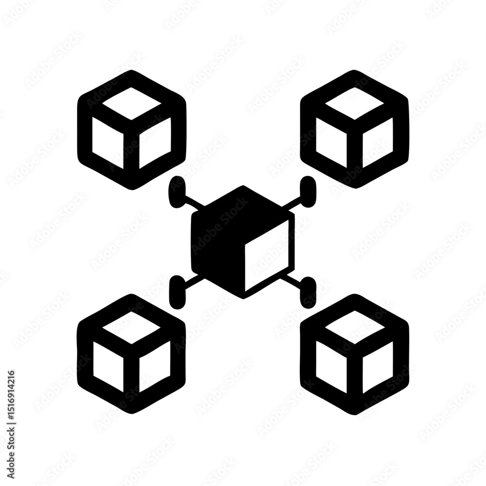 Poster Decentralized network blockchain technology distributed ledger cube connection system design concept