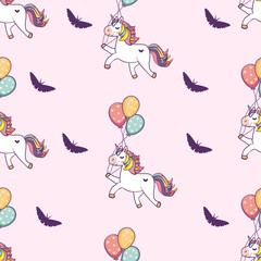 vector seamless pattern unicorn with balloons