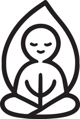 Yoga logo or icon with tree leaf, single line art vector silhouette illustration